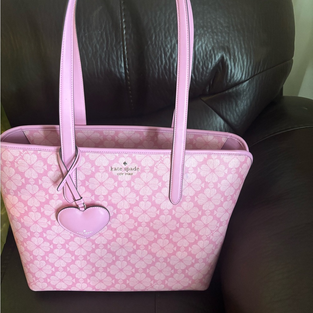 Kate Spade Pink Tote with Heart Charm and Pattern